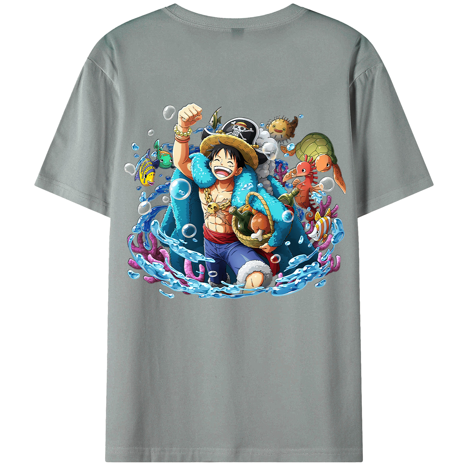 ワンピース モンキー・D・ルフィ ONE PIECE Monkey D. Luffy 綿100％ メンズ半袖Tシャツ（バックプリント） 通気性